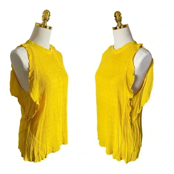 Anthropologie Maeve | Lola Swiss Dot Ruffled Mustard Yellow Blouse Size L - Picture 4 of 11
